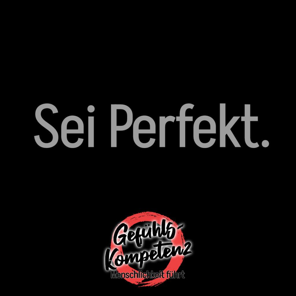Antreiber "sei perfekt." auf schwarzem Grund. Der Antreiber der Perfektionisten.